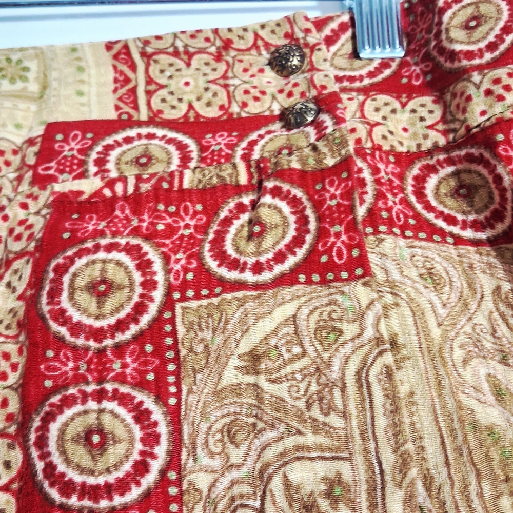 Kate Hill Red and Brown Patchwork Skirt Patterned Size 12 Silk And‎ Linen Blend - Picture 3 of 11